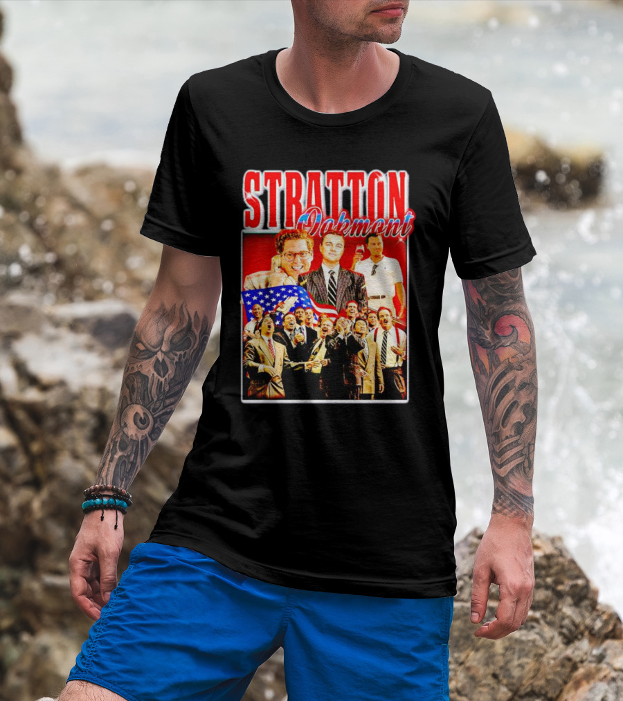 Stratton Oakmont Wall Street Patriotic Collage Scene T-Shirt