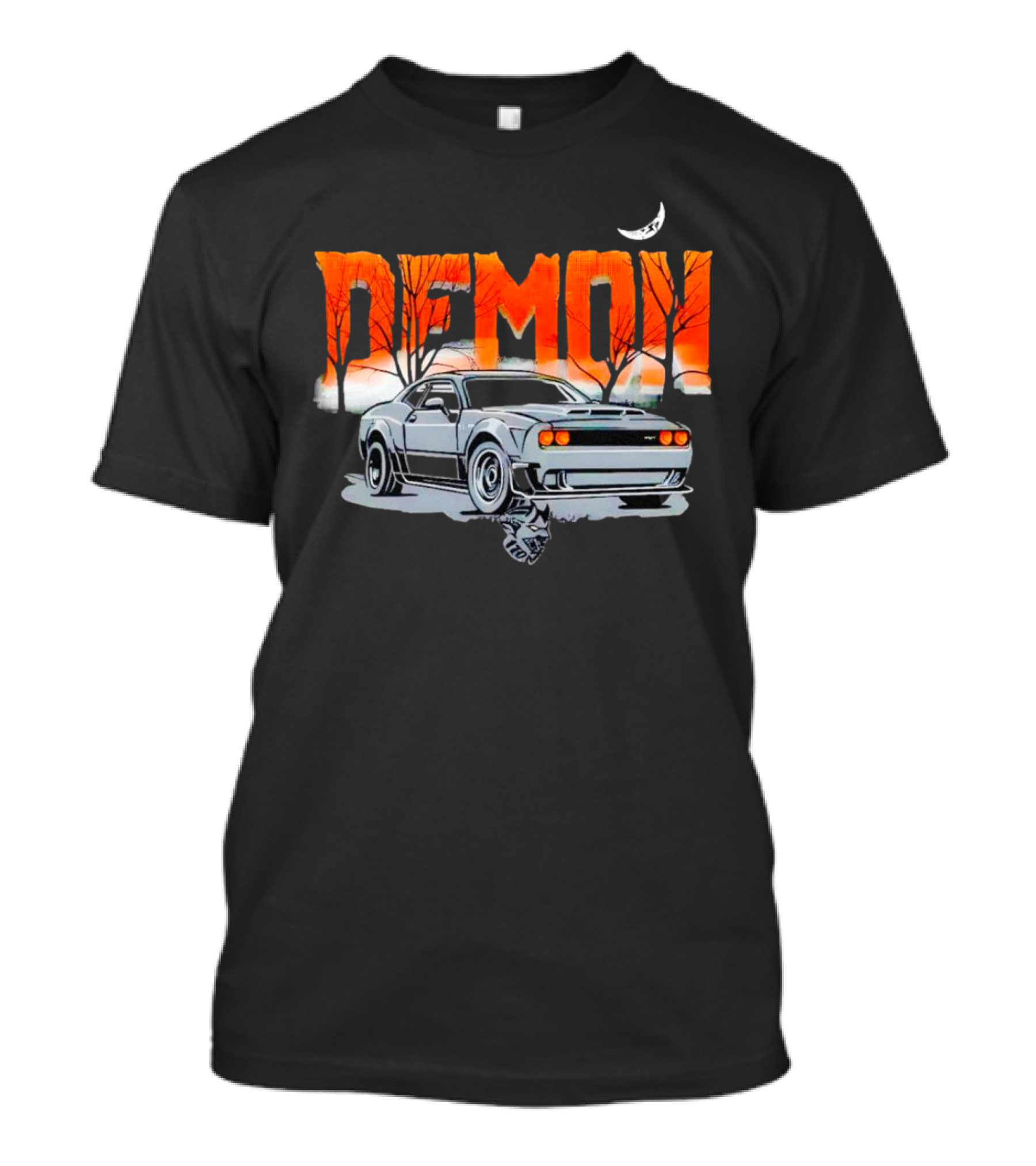 Demon Dodge Challenger SRT Halloween Moon Scene T-Shirt