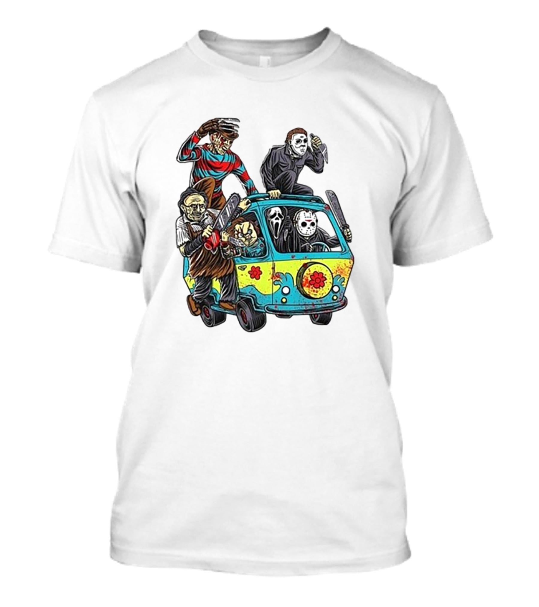 Horror Movie Characters Spooky Van Halloween Adventure T-Shirt