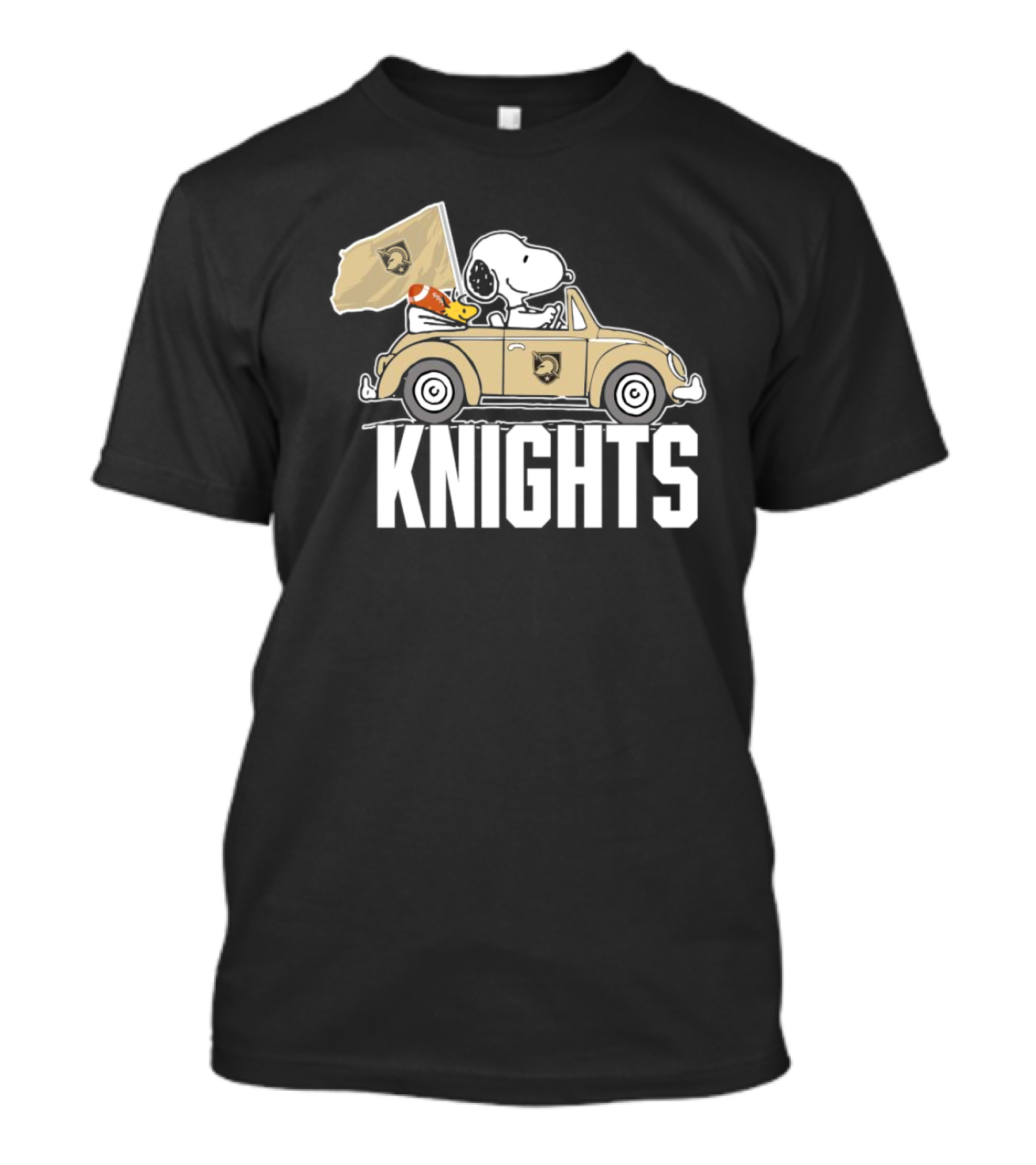 Snoopy And Woodstock Driving Car Army Black Knights Flag T-Shirt