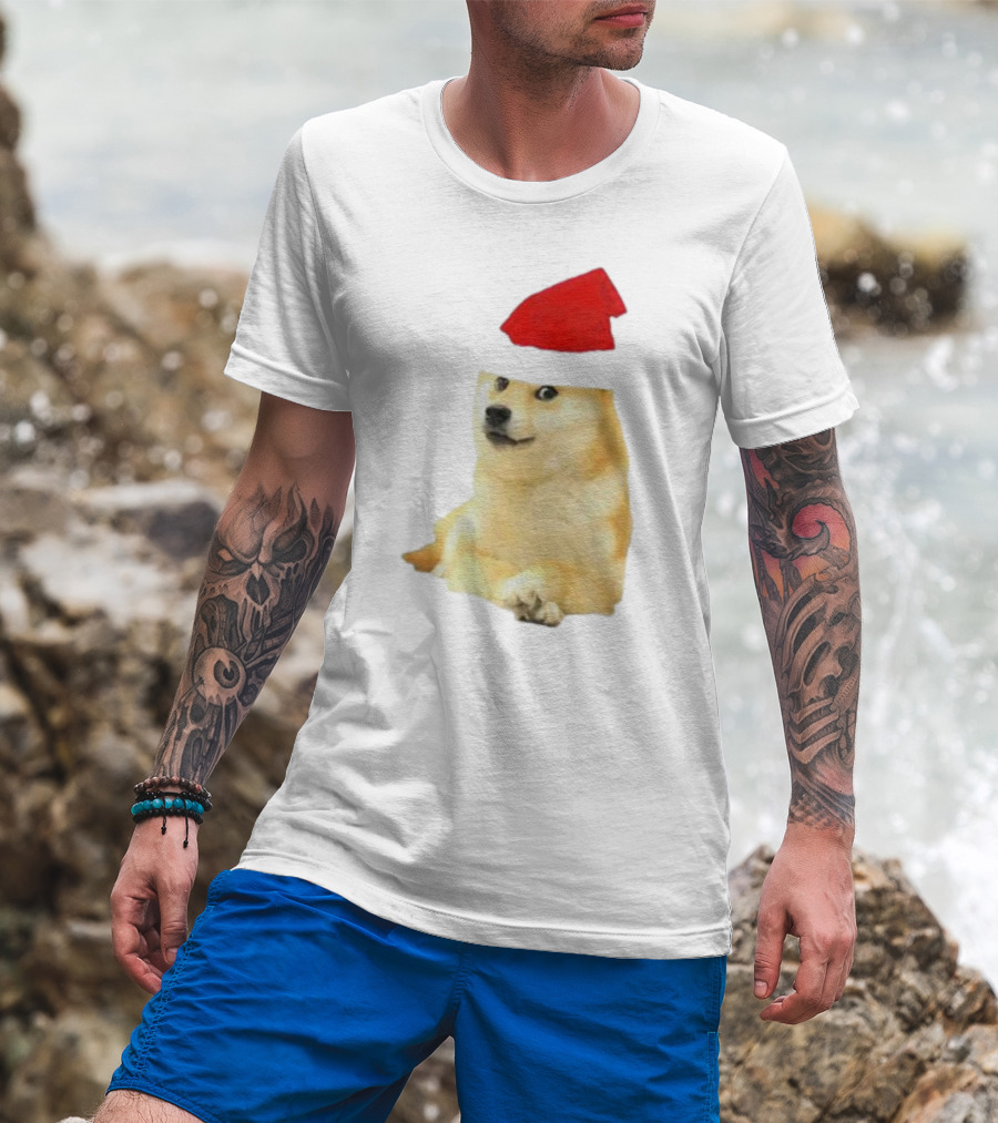 Dogecoin Christmas Santa Hat Meme T-Shirt