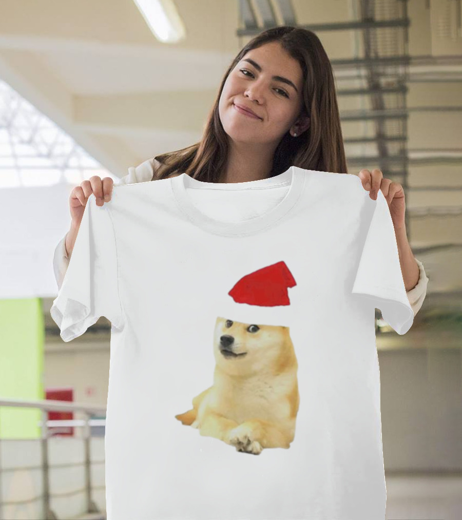 Dogecoin Christmas Santa Hat Meme T-Shirt
