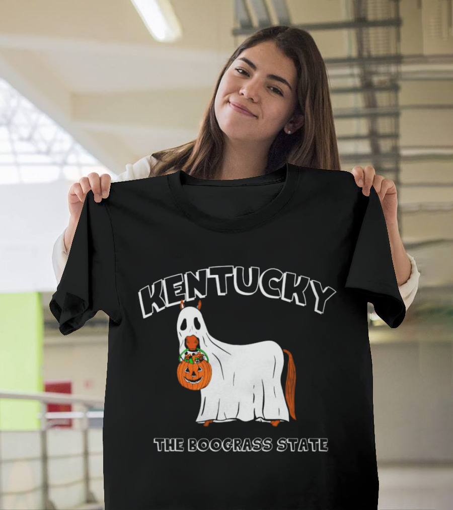 Kentucky Halloween Ghost Horse With Pumpkin Boograss State T-Shirt