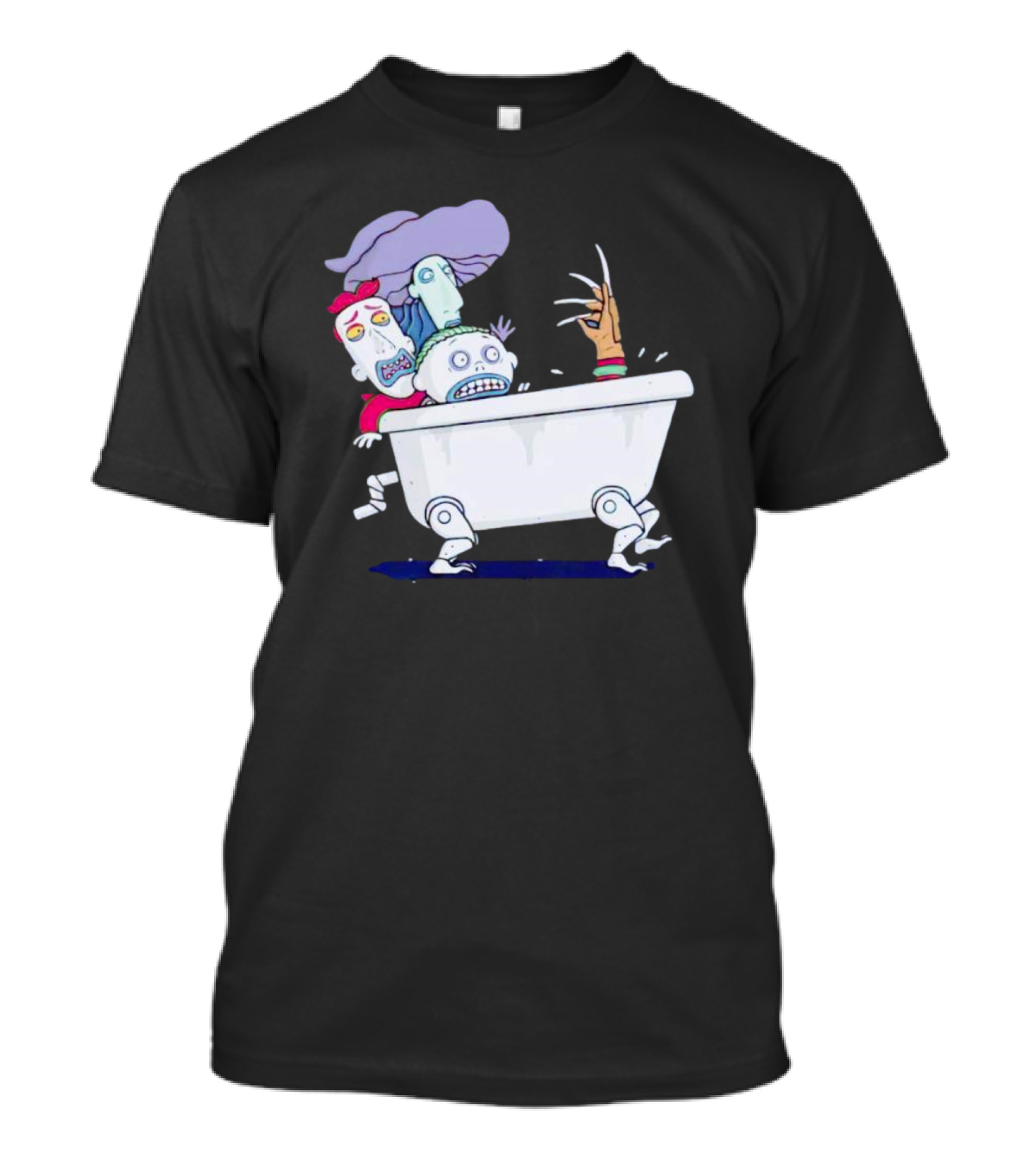 Halloween Scary Bathtub Cartoon Skeletons And Claw Hand T-Shirt