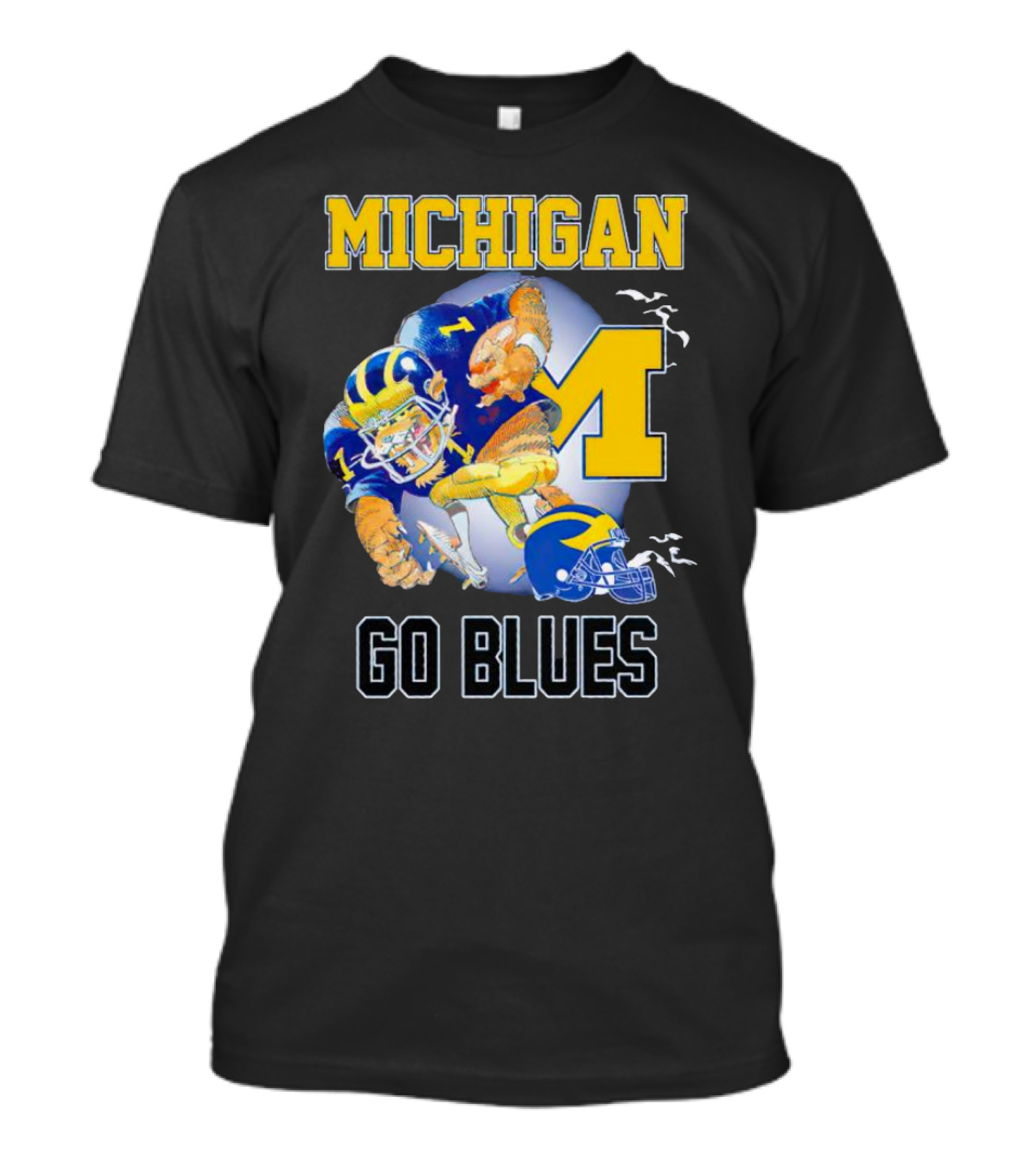 Michigan Wolverines Go Blues Football Player And Helmet T-Shirt