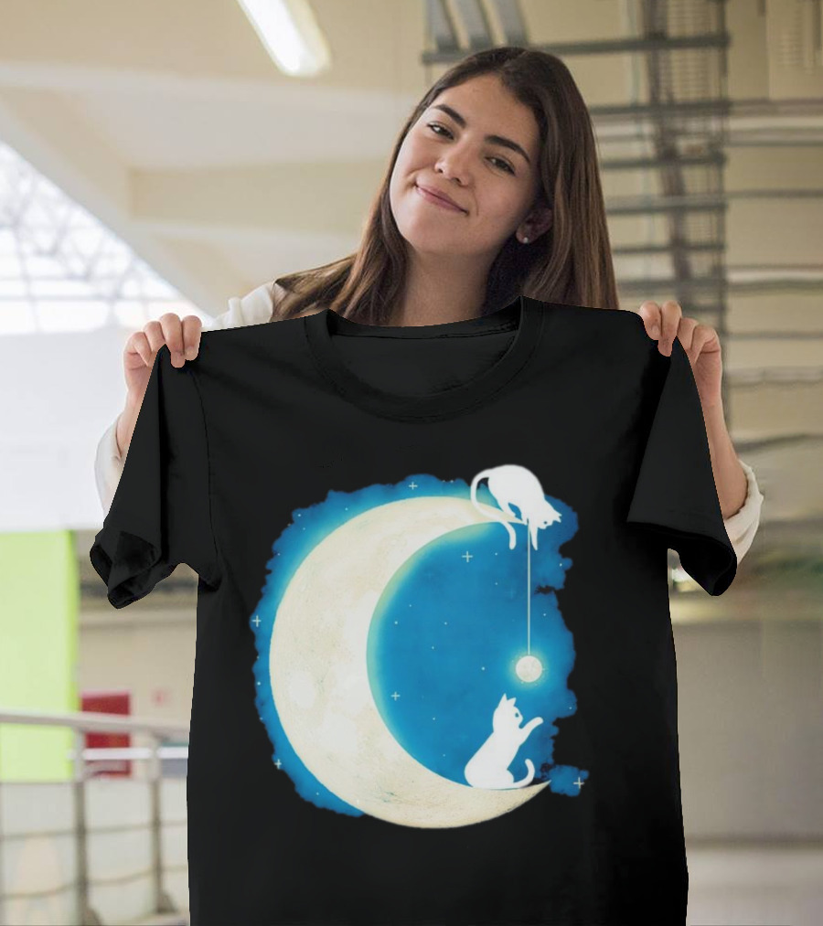 Moon Cat Playful Journey Celestial Light T-Shirt