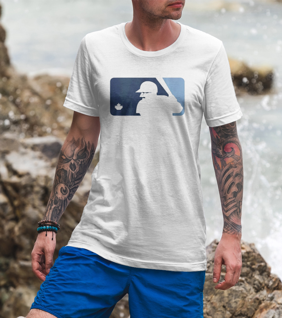 BlueJays Schneider Stache Batter Silhouette With Maple Leaf T-Shirt