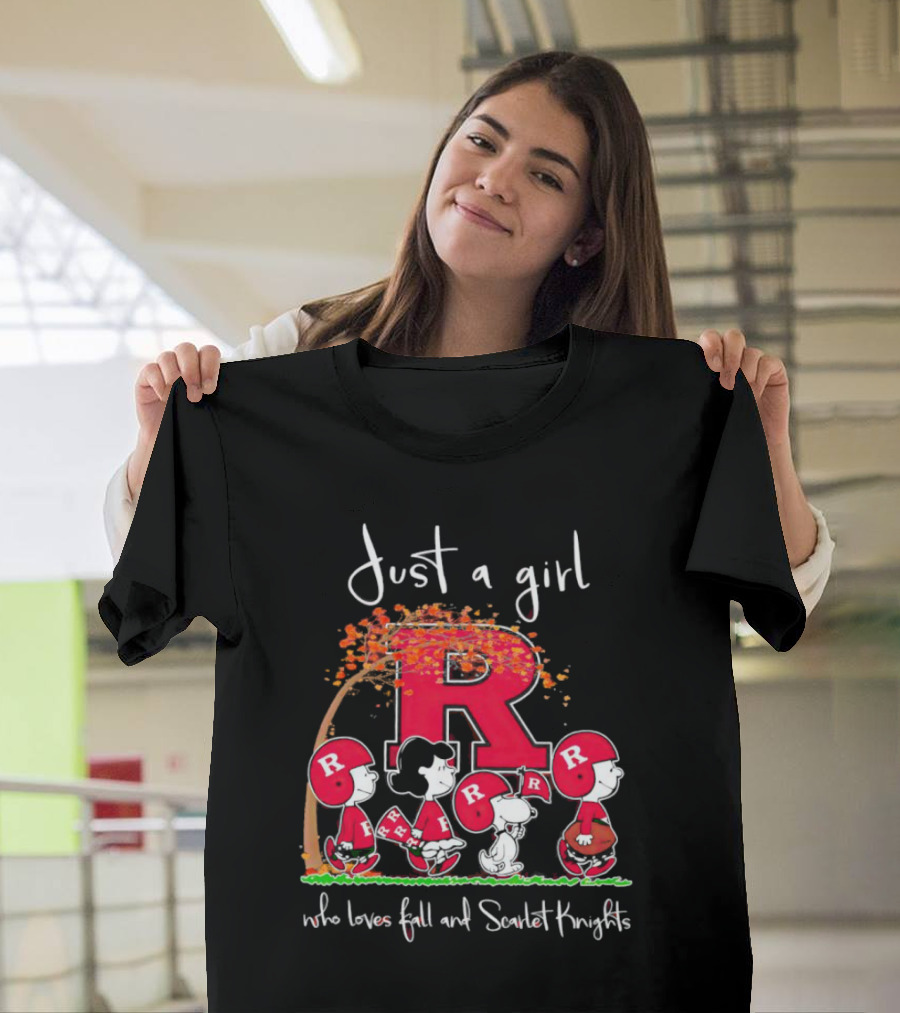 Just a Girl Who Loves Fall and Scarlet Knights Rutgers Peanuts Characters T-Shirt