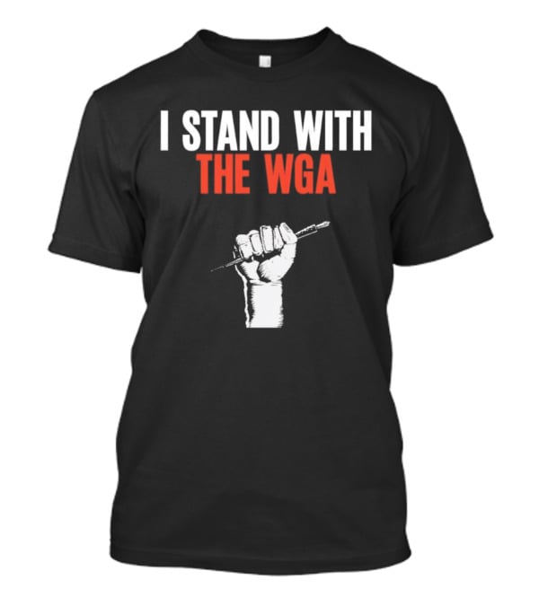 I Stand With WGA Logo Graphic Wrath Fist Artwork Tshirt Battle Writer Usa Harvard Union Caru T-Shirt
