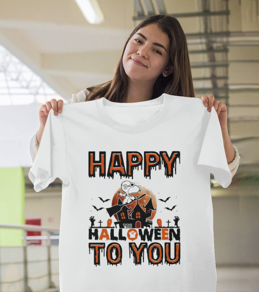 Happy Halloween To You Snoopy Haunted House Moon Bats T-Shirt
