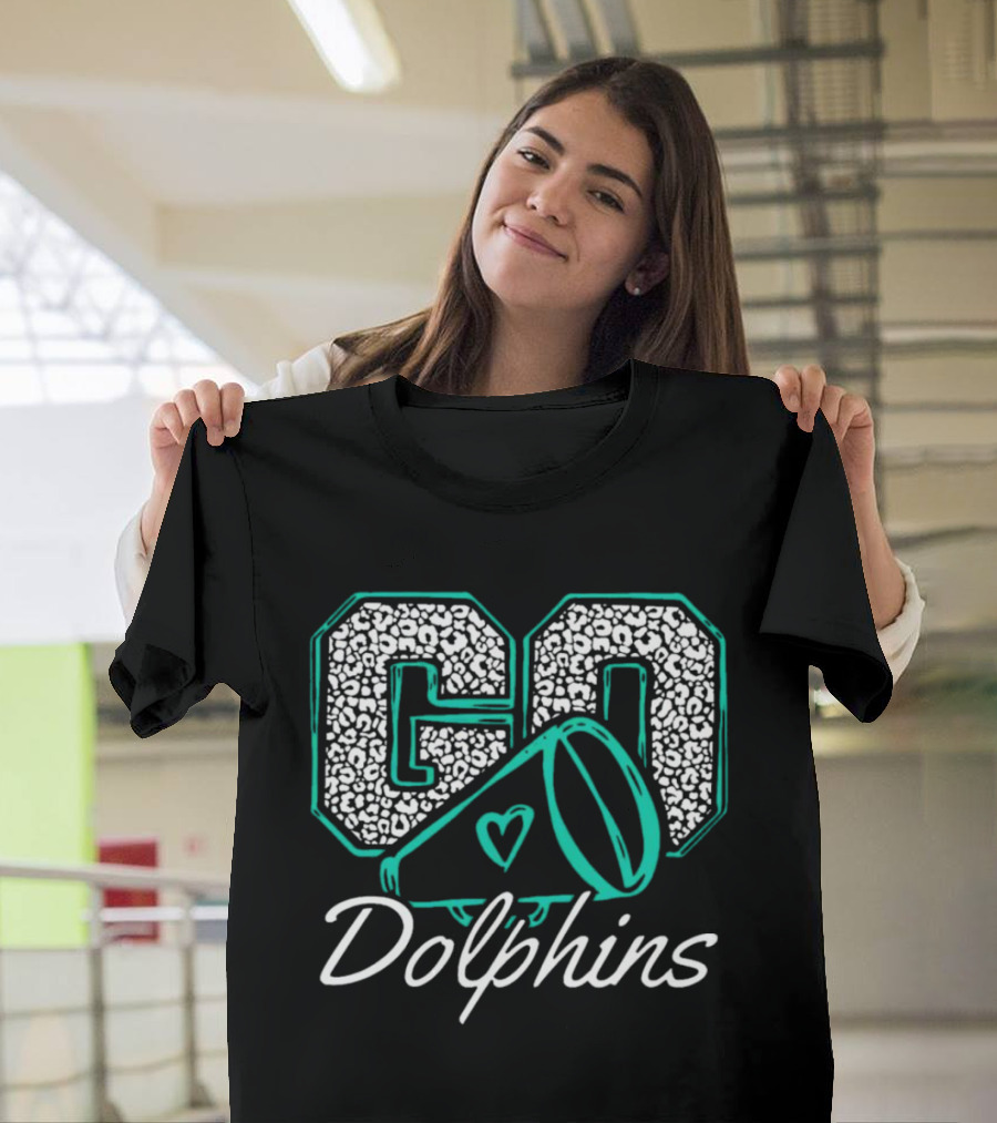 GO Dolphins Cheer Megaphone Heart T-Shirt
