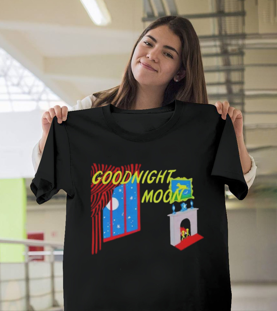 GOODNIGHT MOON Window Night Scene with Fireplace Moon Stars T-Shirt