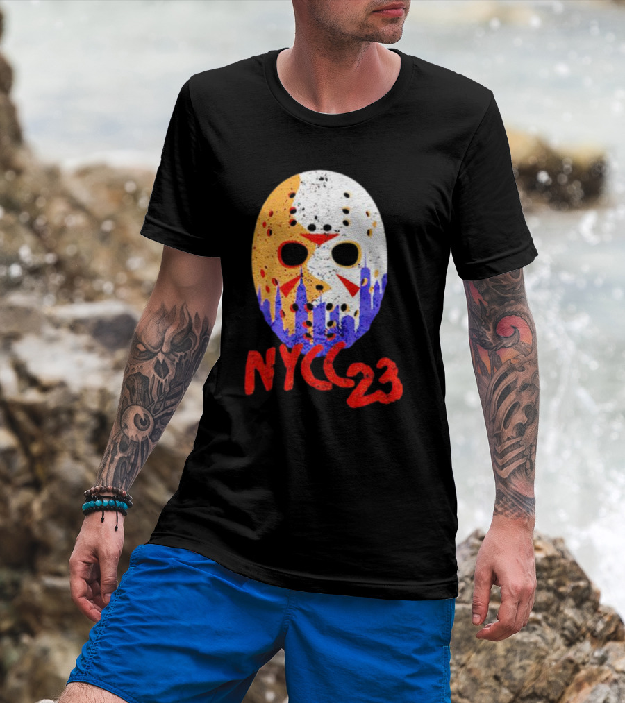 NYCC 23 Jason Voorhees Hockey Mask Skyline T-Shirt