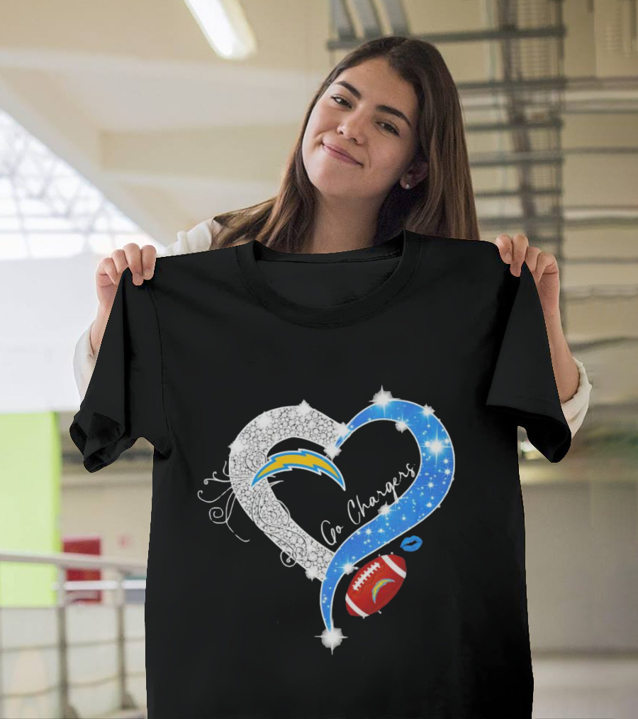 Los Angeles Chargers Go Chargers Heart Diamond Football Sparkle T-Shirt