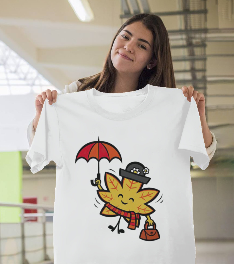 Mary Autumn Leaf with Umbrella and Bag T-Shirt