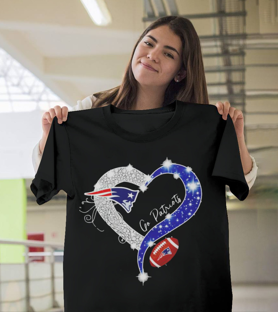 New England Patriots Go Patriots Diamond Heart Football T-Shirt
