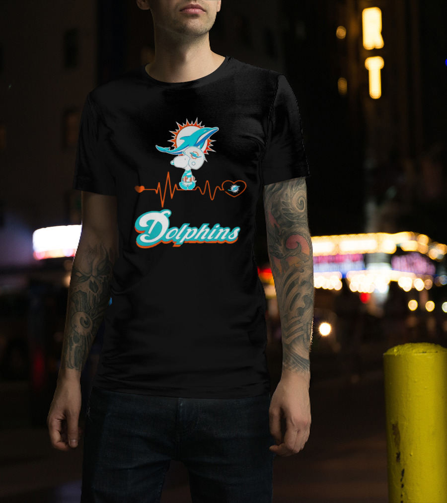 Snoopy Dolphins Heartbeat Miami Dolphins T-Shirt