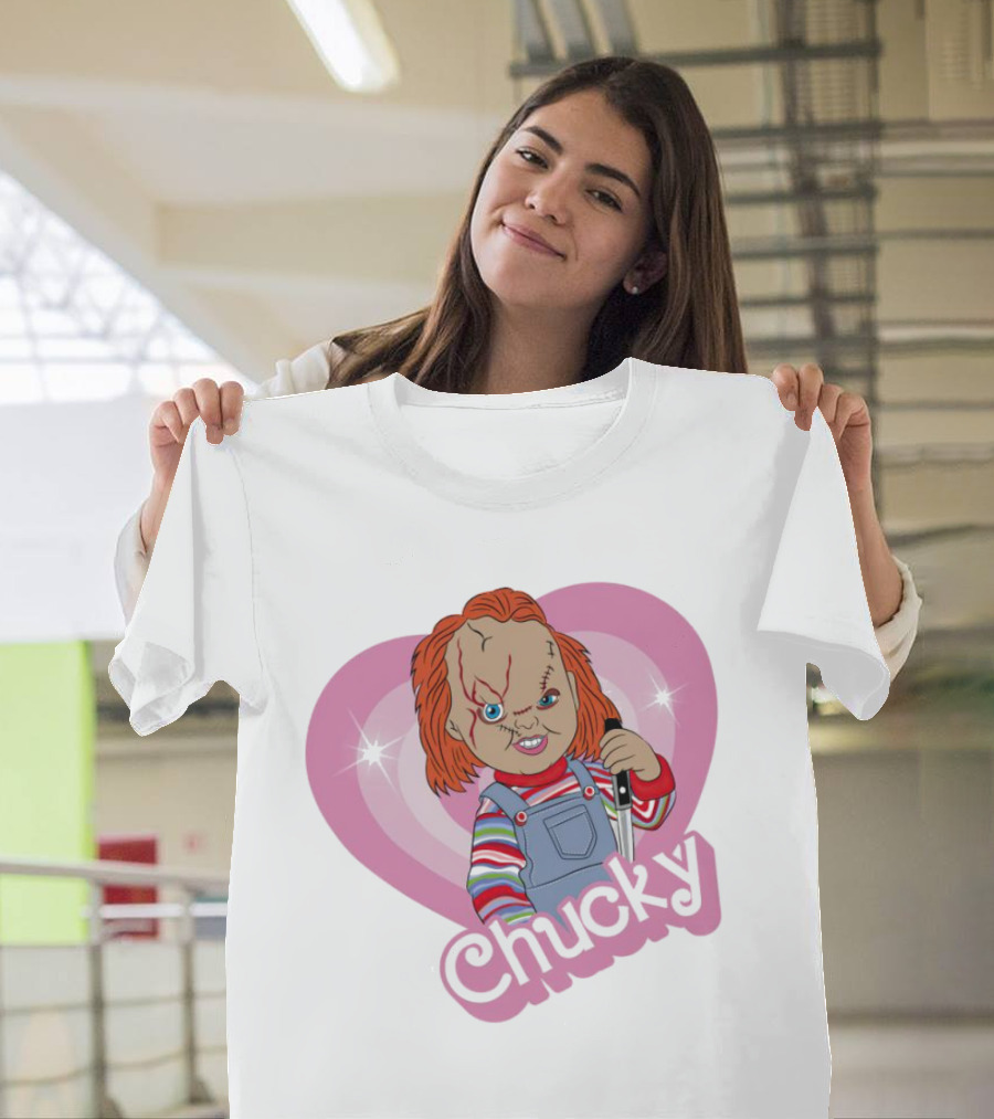 Chucky Horror Doll In Pink Heart T-Shirt