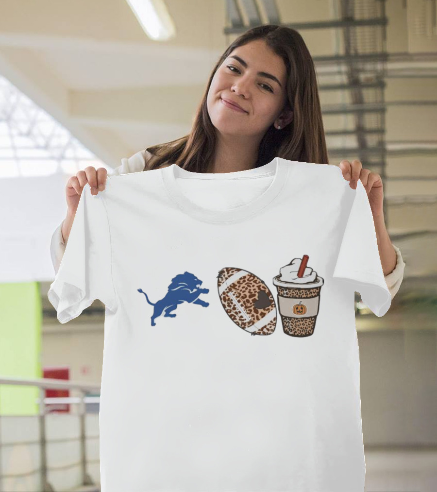 Detroit Lions Leopard Football Pumpkin Spice Fall Season T-Shirt