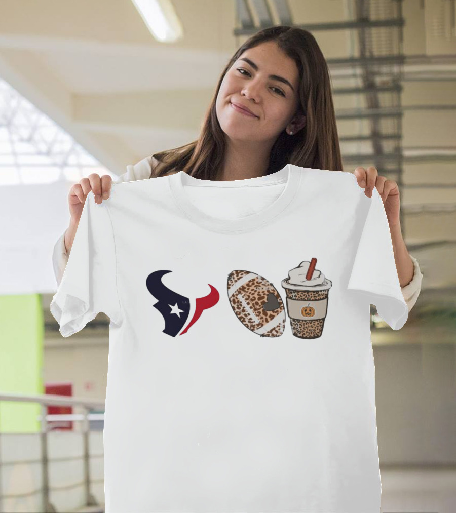 Houston Texans Leopard Football Fall Season Coffee Pumpkin T-Shirt