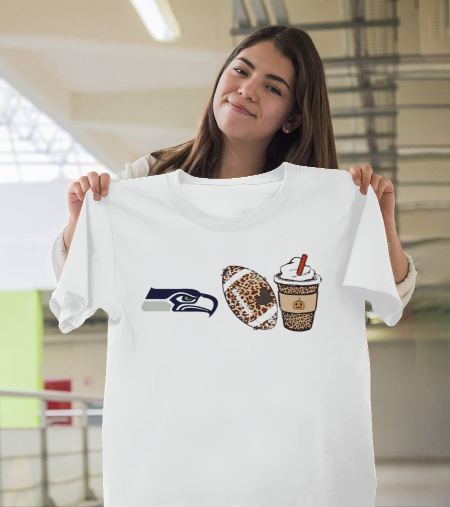 Seattle Seahawks Leopard Print Football Pumpkin Latte Fall Season T-Shirt