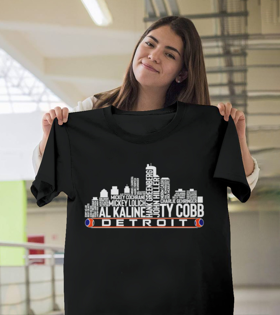 Detroit Skyline Ty Cobb Al Kaline Hank Greenberg Player Names T-Shirt