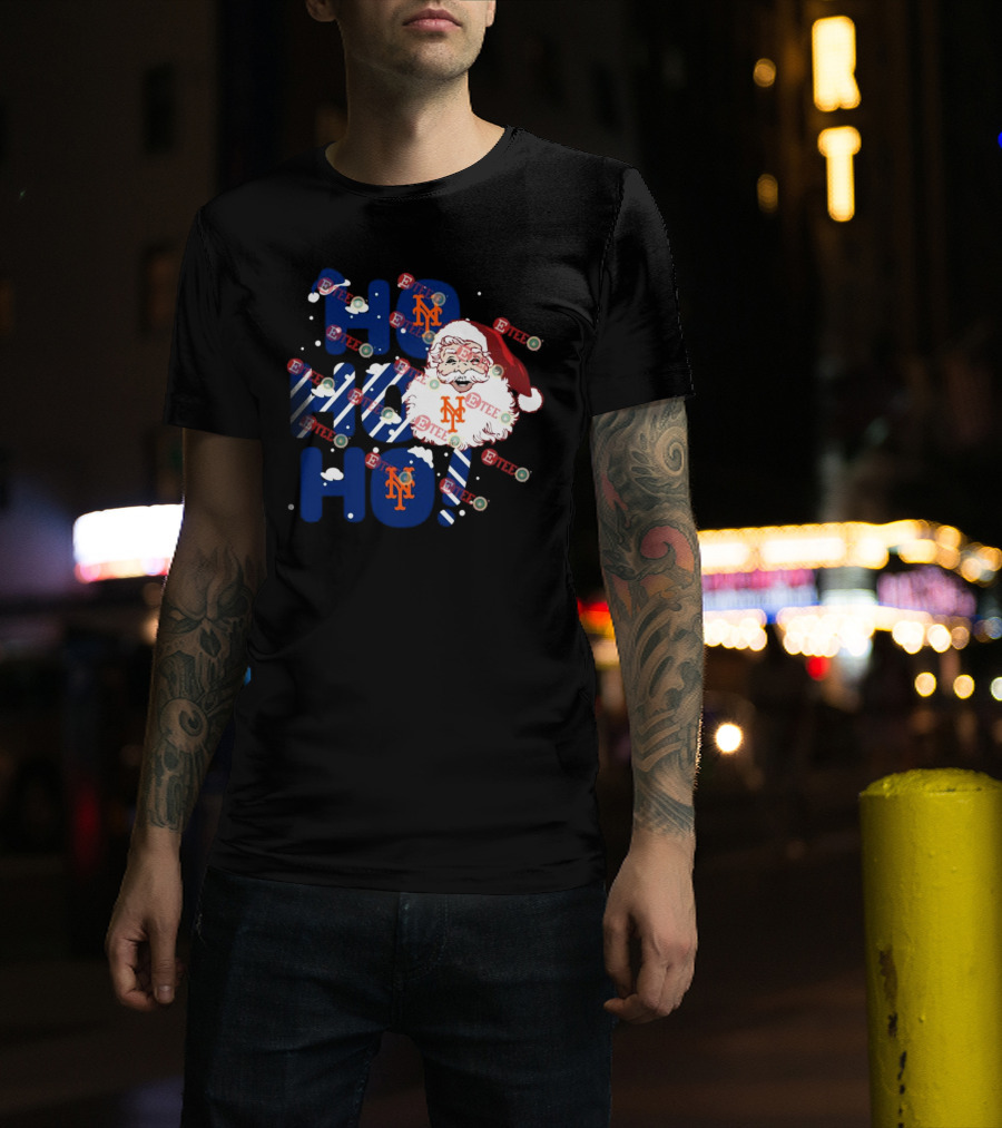 New York Mets Santa Claus Ho Ho Ho Christmas Festive T-Shirt