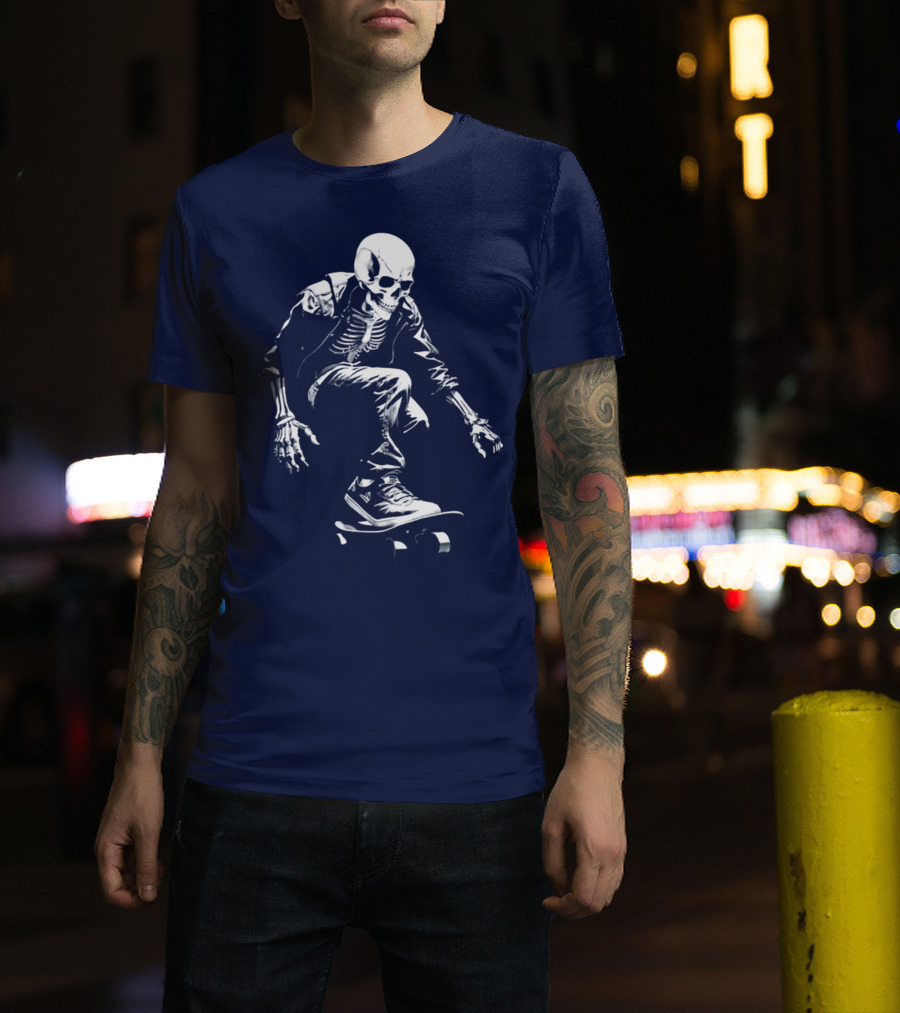 Skeleton Skateboarder Cool Iconic Street Style Skater Pose T-Shirt