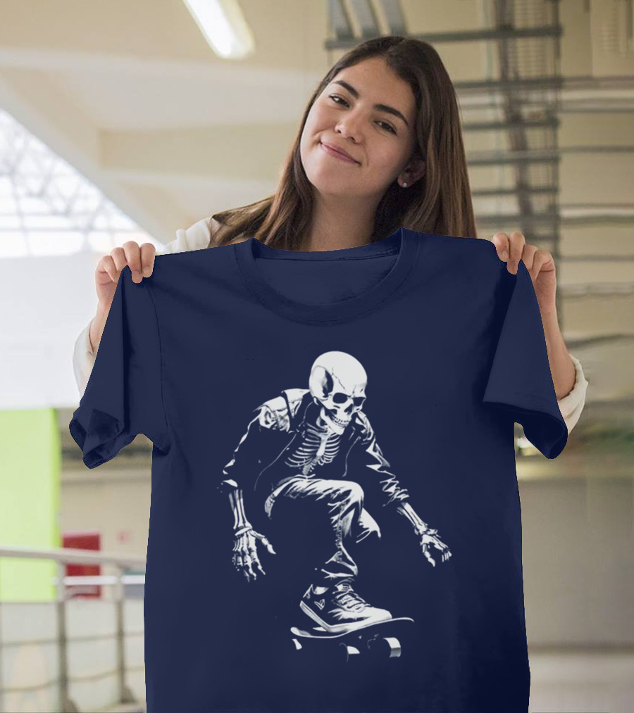 Skeleton Skateboarder Cool Iconic Street Style Skater Pose T-Shirt