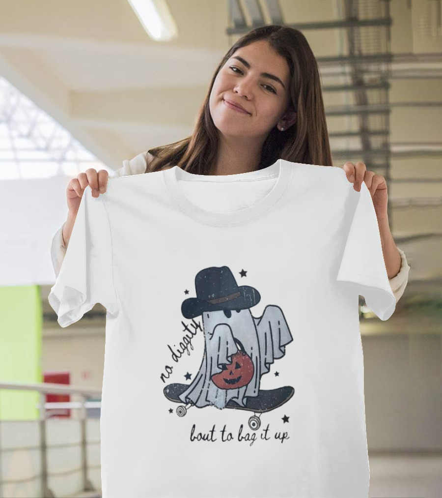 Boo Ghost No Diggity Bout to Bag It Up Halloween Pumpkin Hat T-Shirt