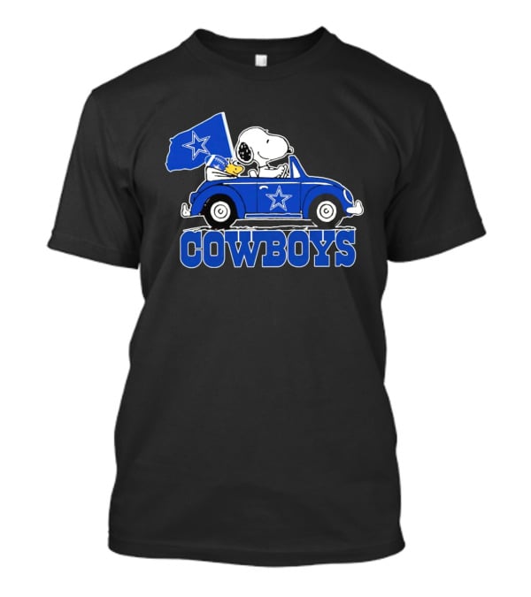 Snoopy And Woodstock Driving Car Cowboys Flag T-Shirt