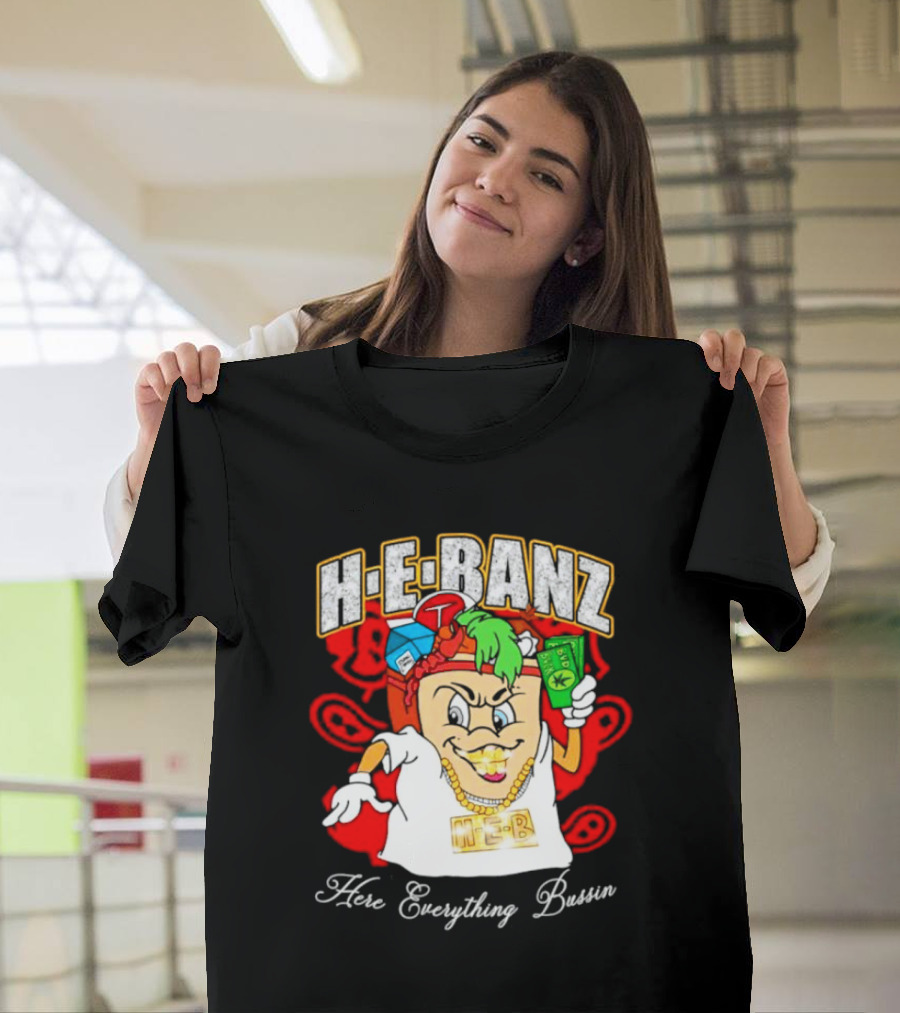 H-E-Banz Here Everything Bussin Cartoon Character with Chains and Accessories T-Shirt