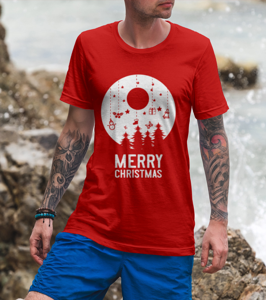 Merry Christmas Snowman Trees Stars And Presents T-Shirt