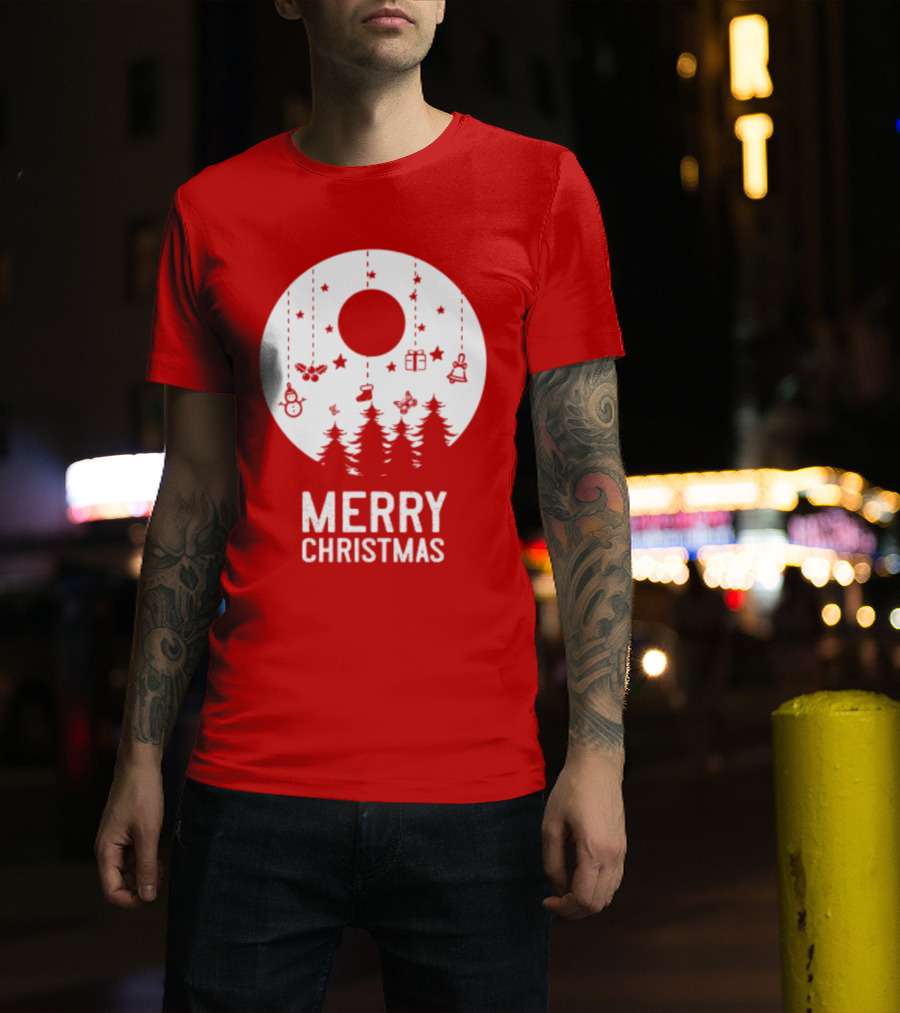 Merry Christmas Snowman Trees Stars And Presents T-Shirt