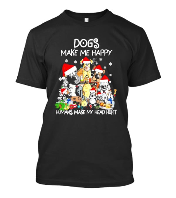 Dogs Make Me Happy Humans Make My Head Hurt Christmas Santa Hat Snowflakes T-Shirt