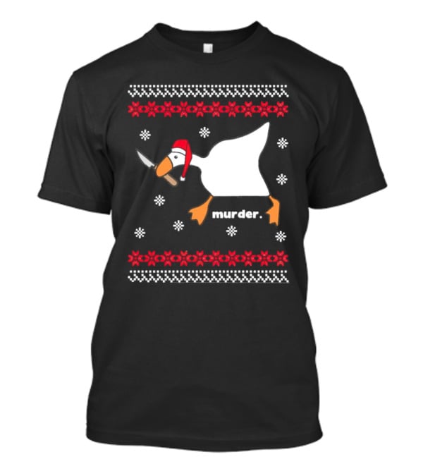 Goose With Knife Santa Hat Murder Christmas T-Shirt
