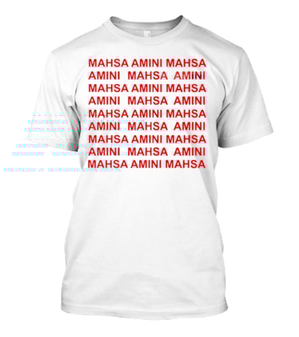 Mahsa Amini Red Repeated Text T-Shirt