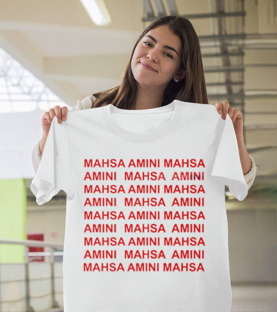 Mahsa Amini Red Repeated Text T-Shirt