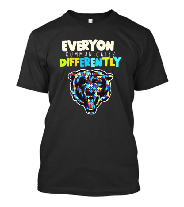 Chicago Bears Everyone Communicates Differently Autism Puzzle T-Shirt