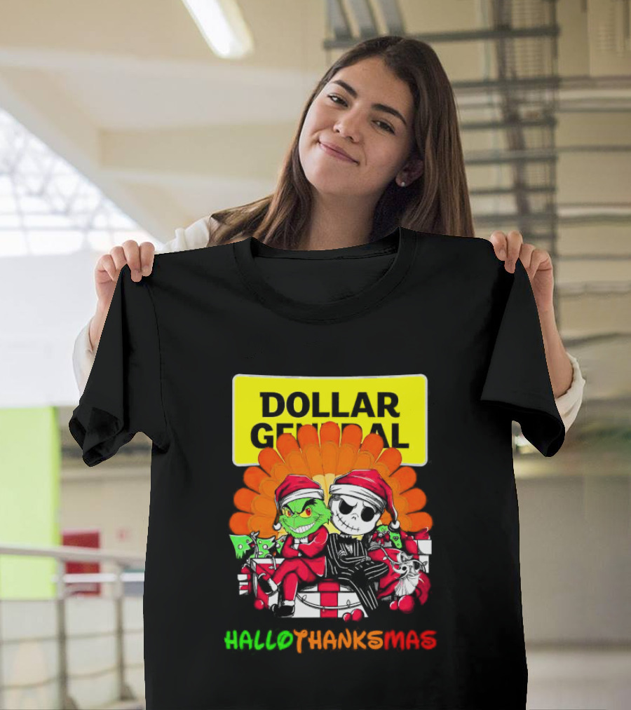 Grinch and Jack Skellington with Dollar General HalloThanksMas T-Shirt