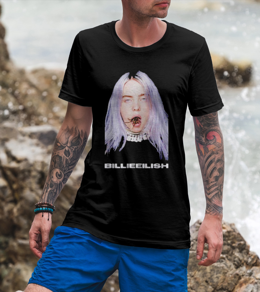 Billie Eilish Tarantula Mouth Necklace Vision Silver Hair T-Shirt