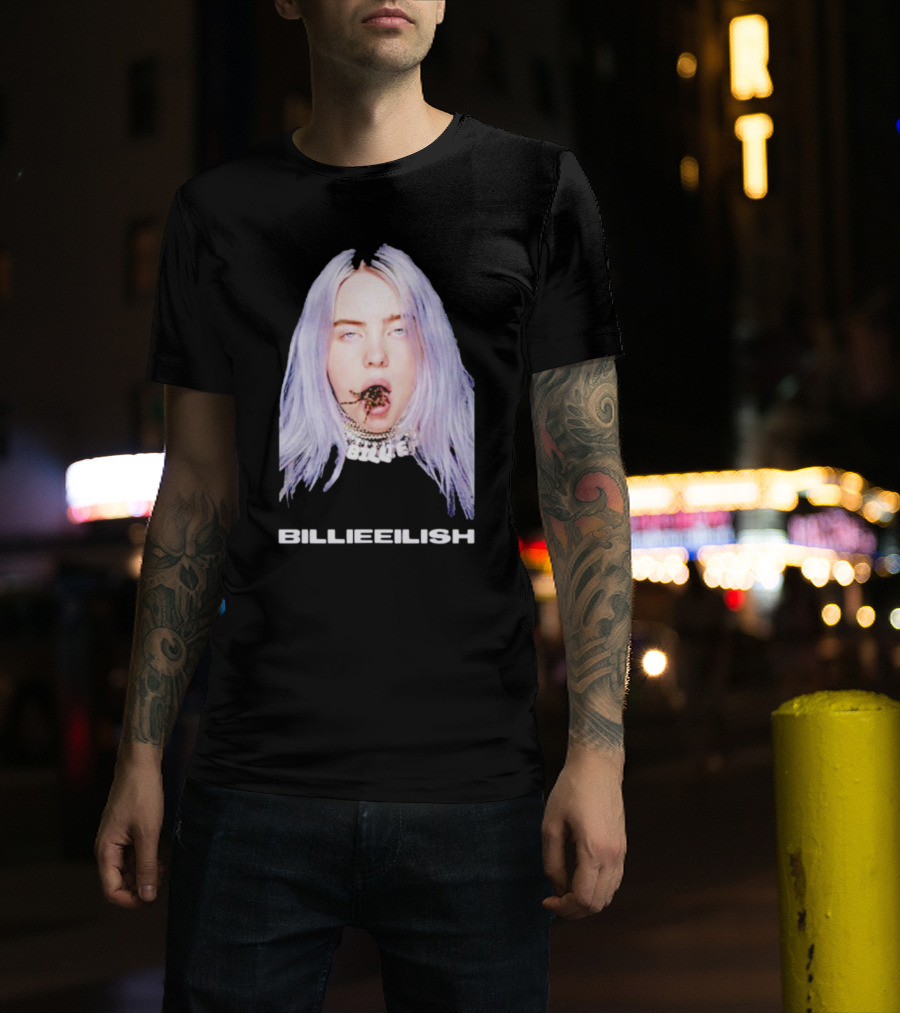 Billie Eilish Tarantula Mouth Necklace Vision Silver Hair T-Shirt