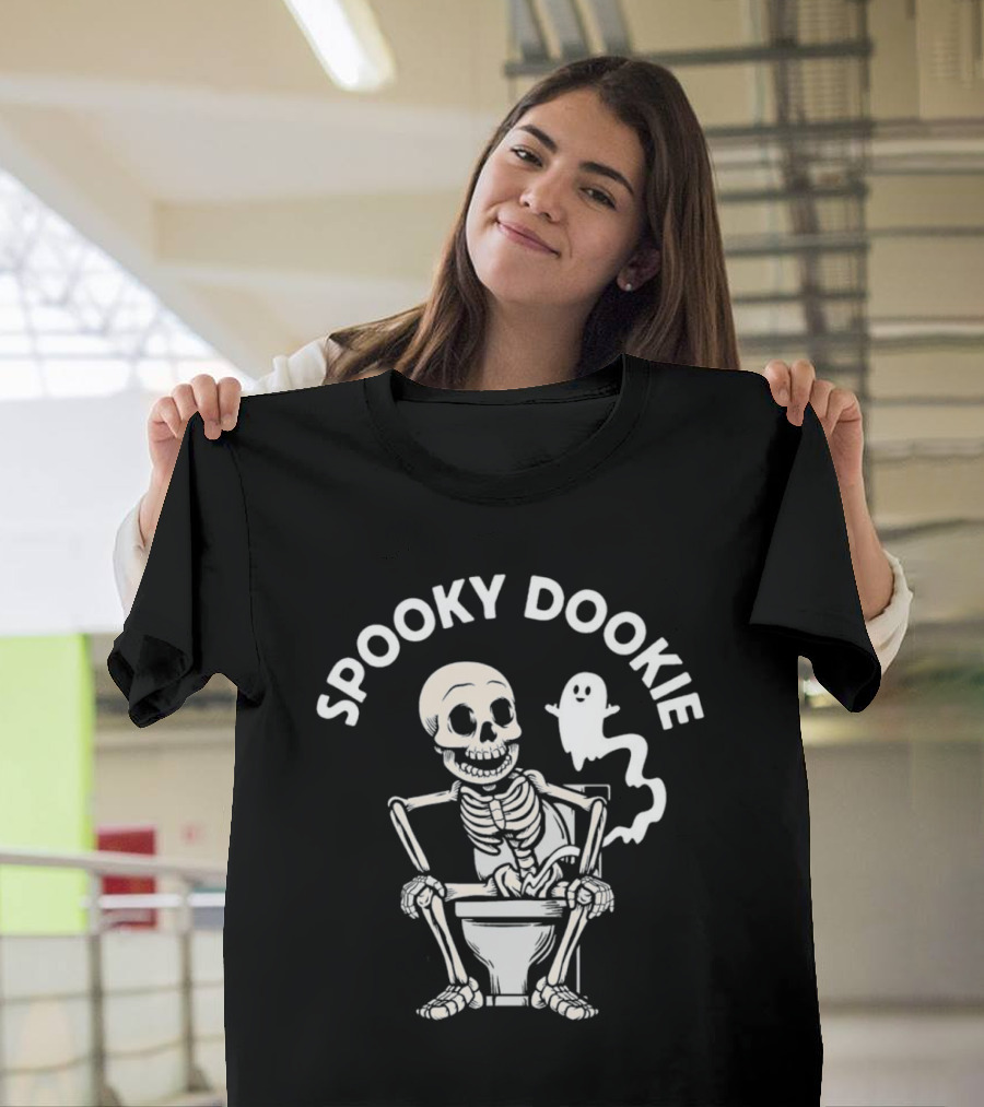 Spooky Dookie Skeleton and Ghost on Toilet T-Shirt