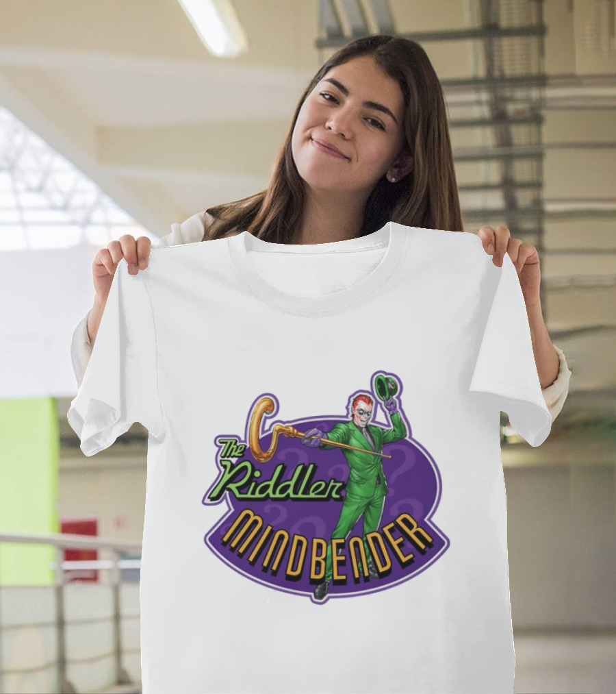 The Riddler Mindbender Green Suit Cane Iconic Purple Backdrop T-Shirt