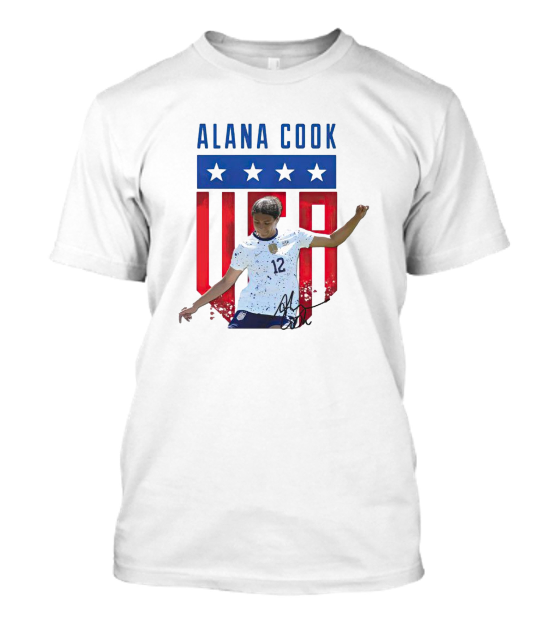 Alana Cook US Soccer Star #12 USA Shield And Signature T-Shirt