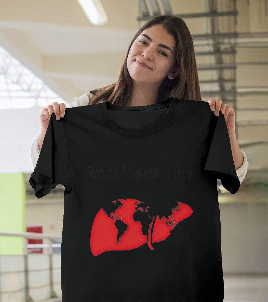 World Hepatitis Day 28th July Red Liver with World Map T-Shirt