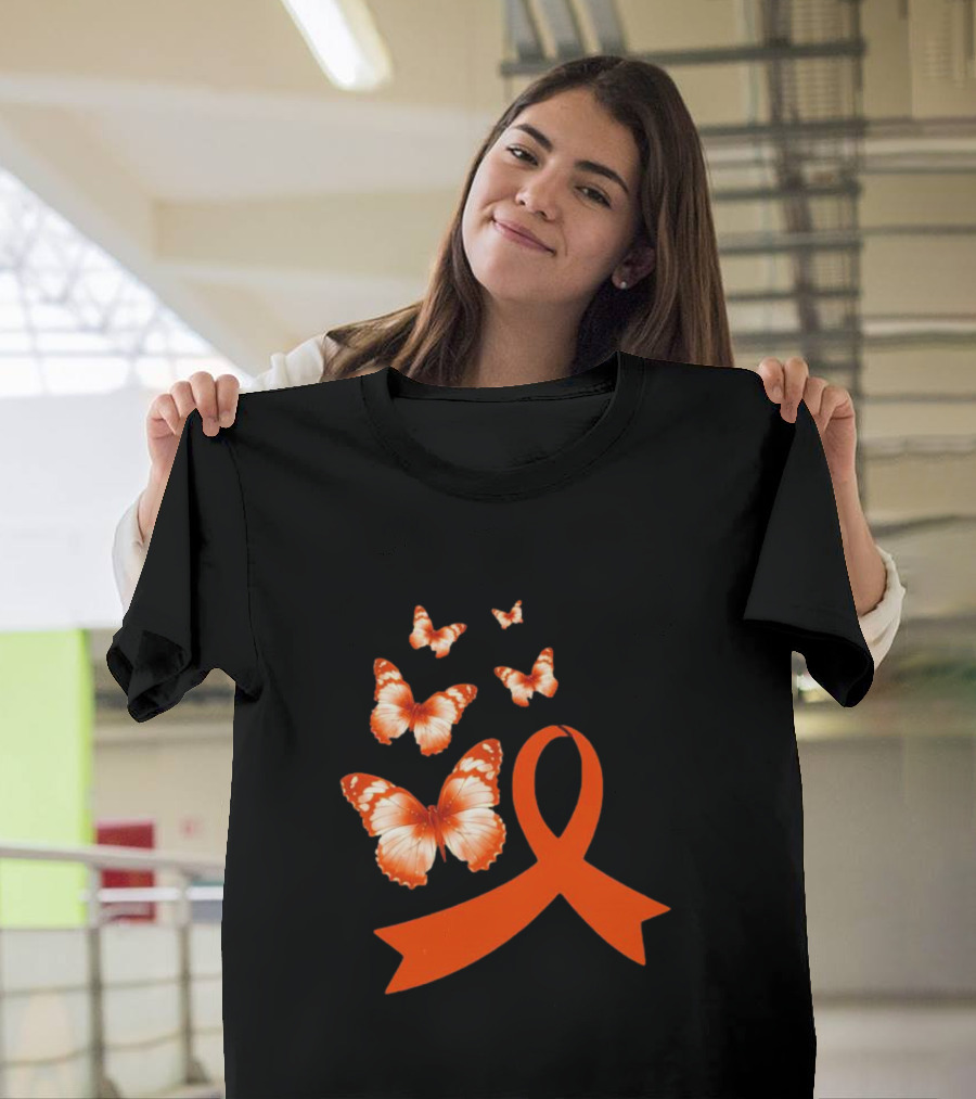 Orange Awareness Ribbon with Butterflies World Hunger Day Symbolization T-Shirt