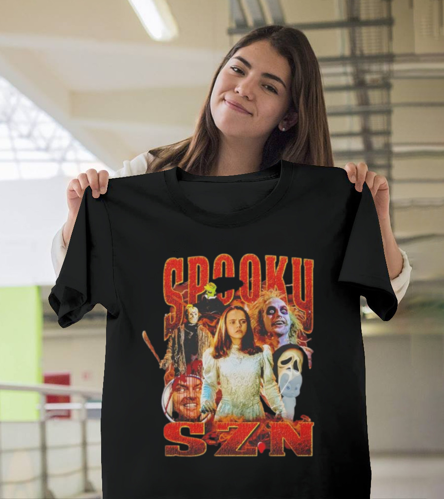 Spooky Szn Halloween Horror Characters Collage T-Shirt