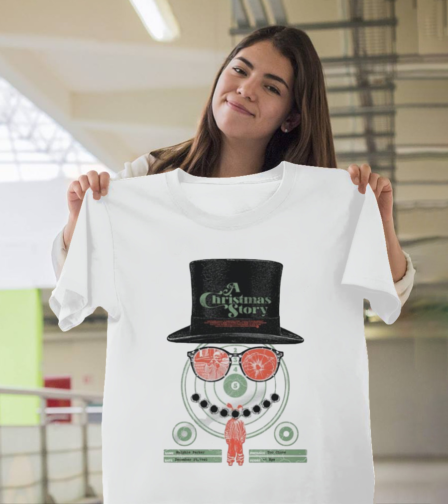 A Christmas Story Ralphie Parker Shooting Range with Top Hat and Glasses T-Shirt