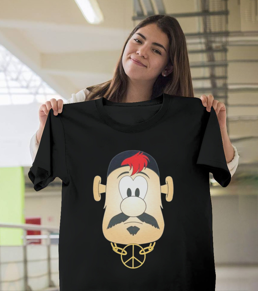 Blooper Strider Cartoon Face with Peace Necklace T-Shirt